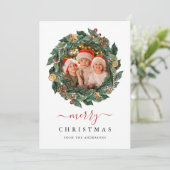 Rustic Wreath Elegant Christmas Custom Photo シーズンカード (スタンド正面)