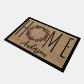 Rustic Wreath Faux Burlap Home Family Name Doormat ドアマット (アングル)