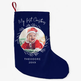 Rustic Wreath Leaf My first Christmas Baby Photo  スモールクリスマスストッキング