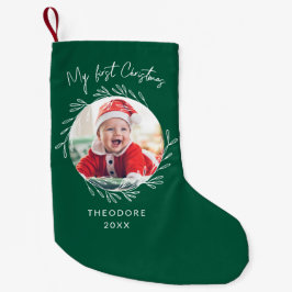 Rustic Wreath Leaf My first Christmas Baby Photo  スモールクリスマスストッキング