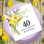 Rustic Yellow Daffodil 40th Birthday  スタンダードランチョンナプキン<br><div class="desc">Very pretty yellow floral paper napkins for a 40th birthday party. Daffodils and small purple and white flowers are nestled in Boho greenery to create a beautiful spring bouquet. 40 is written in large text with the birthday celebrant's name below and then Fortieth Birthday. All of the text can be...</div>