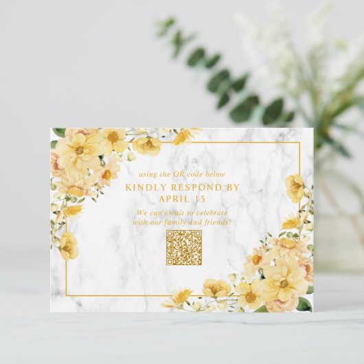 Rustic Yellow Floral Marble QR Code Wedding RSVP (スタンド正面)