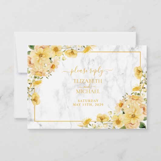 Rustic Yellow Floral Marble QR Code Wedding RSVP (裏面)