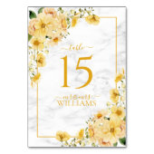 Rustic Yellow Floral Marble Reception Wedding テーブルナンバー (裏面)