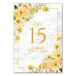 Rustic Yellow Floral Marble Reception Wedding テーブルナンバー
