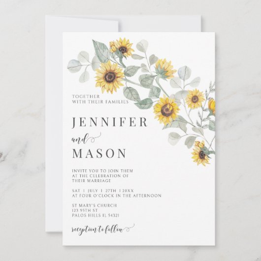Rustic Yellow Flowers Sunflower Garden Wedding 招待状 (正面)