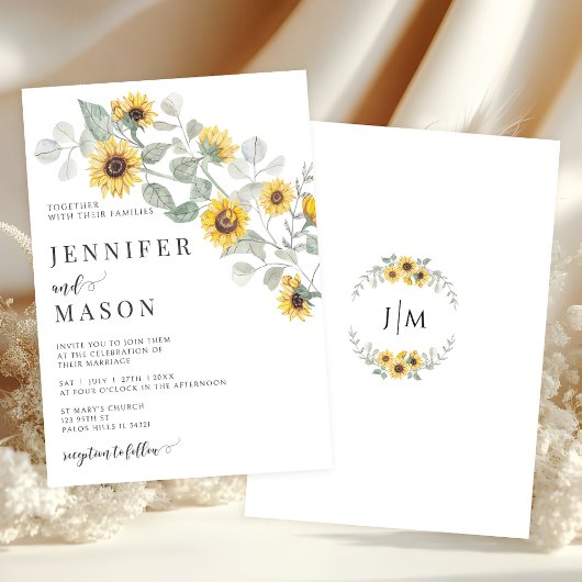 Rustic Yellow Flowers Sunflower Garden Wedding 招待状