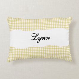 Rustic Yellow Gingham Personalized Name アクセントクッション