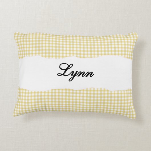Rustic Yellow Gingham Personalized Name アクセントクッション (裏面)