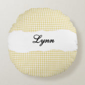 Rustic Yellow Gingham Personalized Name ラウンドクッション (正面)