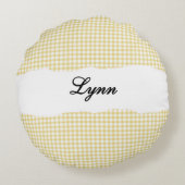 Rustic Yellow Gingham Personalized Name ラウンドクッション (裏面)