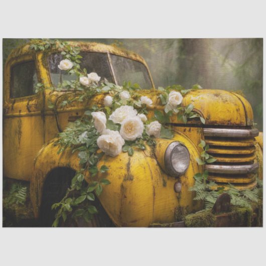Rustic Yellow Rose Truck Decoupage 薄葉紙 (正面)