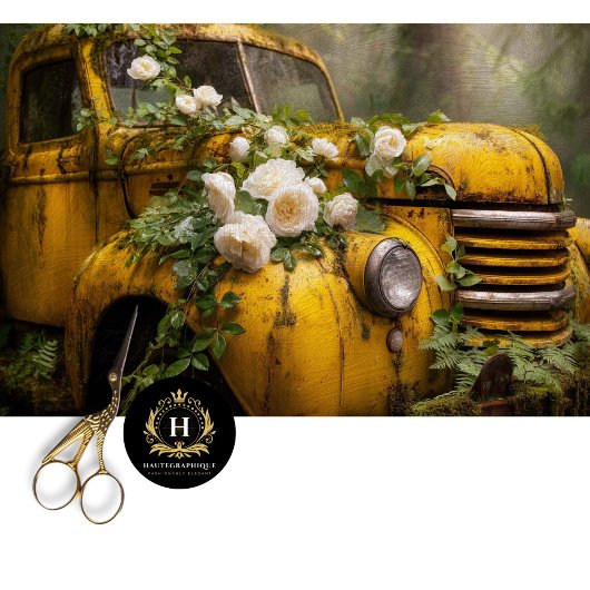Rustic Yellow Rose Truck Decoupage 薄葉紙