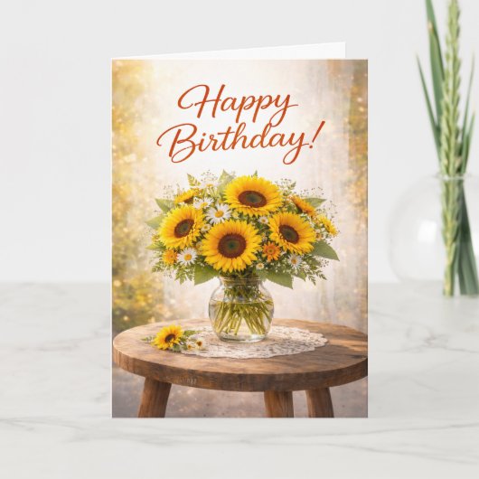 Rustic Yellow Sunflower Birthday カード (正面)