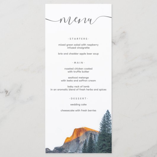 Rustic Yosemite Half Dome Sunset Wedding メニュー (正面)