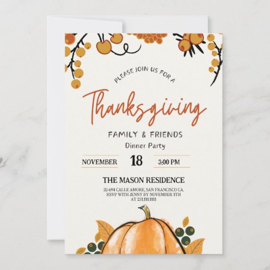 Rustica de Calabaza de Acción de Gracia 招待状 (正面)