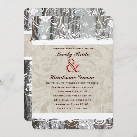 Rusticanaの木製の羊皮紙の結婚式招待状 招待状 (正面/裏面)