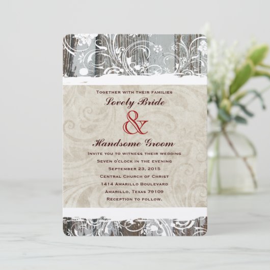 Rusticanaの木製の羊皮紙の結婚式招待状 招待状 (スタンド正面)