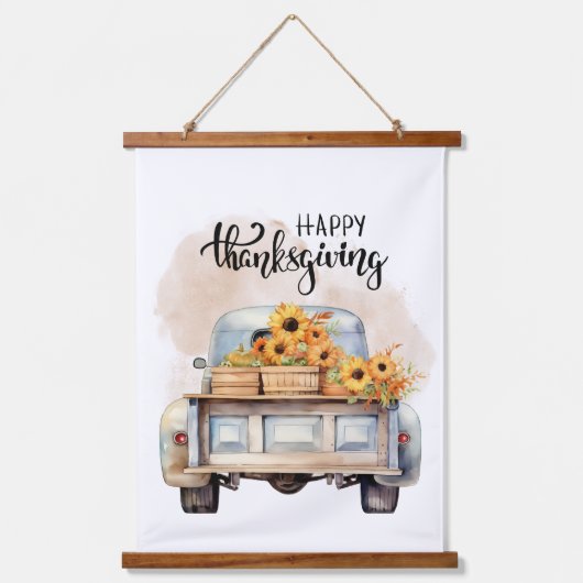 Rustics Happy Thanksgiving Truck Pumpkin  吊り下げ型タペストリー (正面)