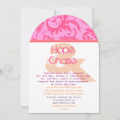 RusticVintageビクトリアン Pink Damask写真結婚の 招待状 (正面)