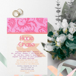 RusticVintageビクトリアン Pink Damask写真結婚の 招待状