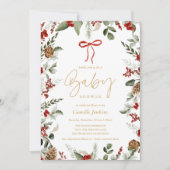 RusticWinterクリスマスガールベビーシャワー招待状 招待状 (正面)