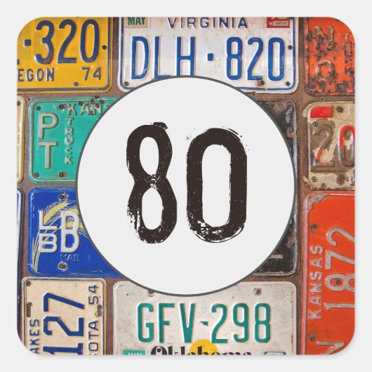 Rustyライセンスプレート80誕生日 スクエアシール (正面)