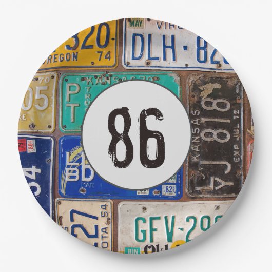 Rustyライセンスプレート86誕生日 ペーパープレート (正面)