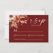 Rusty Burgundy Brown Floral Flower Garden Wedding 出欠カード (正面)