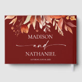 Rusty Burgundy Brown Floral Flower Wedding ゲストブック (裏面)