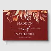 Rusty Burgundy Brown Floral Flower Wedding ゲストブック (正面)