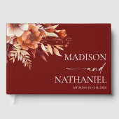 Rusty Burgundy Brown Floral Flower Wedding ゲストブック (正面)