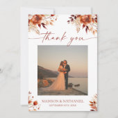 Rusty Burgundy Brown Floral Flower Wedding サンキューカード (正面)