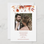 Rusty Burgundy Brown Floral Flower Wedding サンキューカード (裏面)