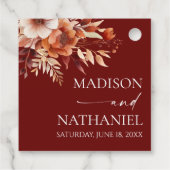 Rusty Burgundy Brown Floral Flower Wedding フェイバータグ (裏面)