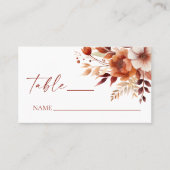Rusty Burgundy Brown Floral Flower Wedding プレイスカード (正面)