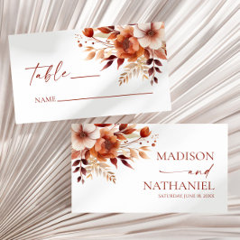 Rusty Burgundy Brown Floral Flower Wedding プレイスカード