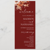 Rusty Burgundy Brown Floral Flower Wedding プログラム (正面)
