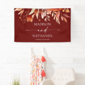 Rusty Burgundy Brown Floral Flower Wedding 横断幕 (インサイチュ)