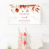 Rusty Burgundy Brown Floral Flower Wedding 横断幕 (インサイチュ)