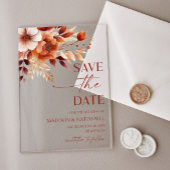 Rusty Burgundy Brown Floral Wedding Save The Date アクリル招待状