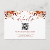 Rusty Burgundy Floral QR Code Wedding Details エンクロージャーカード (正面)