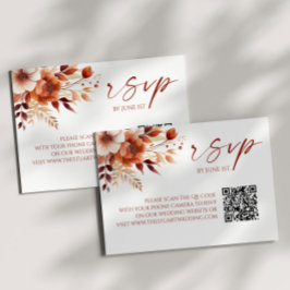 Rusty Burgundy Floral QR Code Wedding RSVP Card