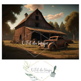 Rusty car and barn post-apocallyptic Tissue paper  薄葉紙