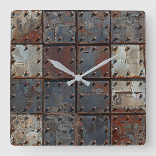 Rusty Metal Wall Clock スクエア壁時計 (正面)