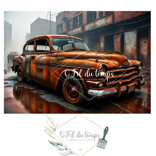 Rusty old car no3 post-apocallyptic Tissue paper  薄葉紙