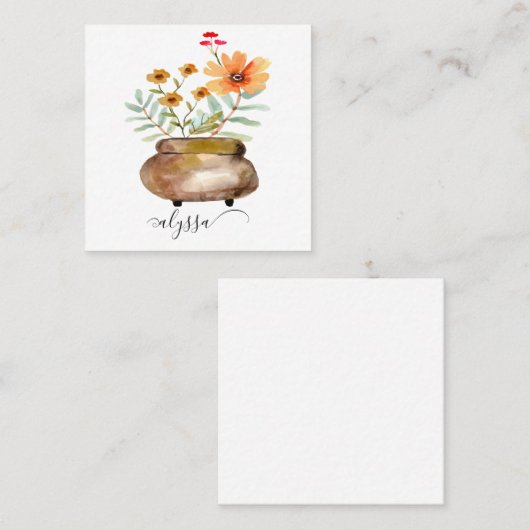 Rusty Pink Rose Flowers Trendy Script Name スクエア名刺 (正面/裏面)