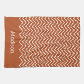 Rusty Red Terracotta Squiggly Chevron With Name キッチンタオル (横)