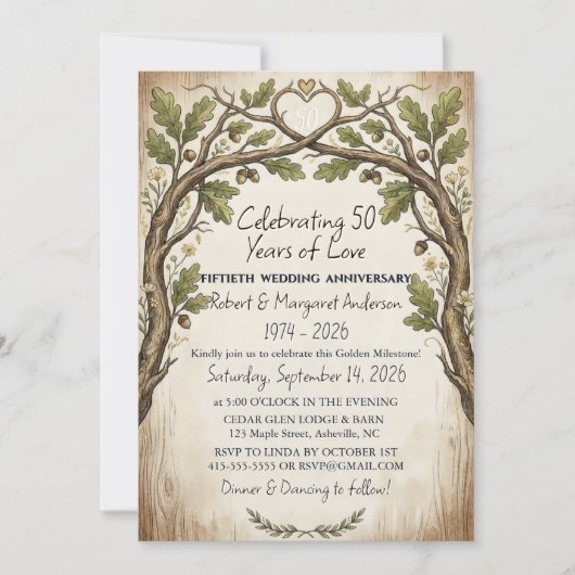Rusty Ruby Script Simple 50th Wedding Anniversary 招待状 (正面)