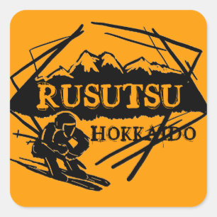 Rusutsu Hokkaido Japanオレンジスキーロゴシール スクエアシール